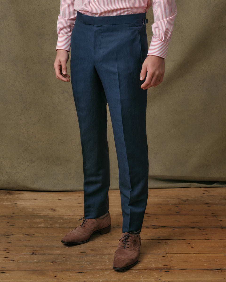 Navy Linen Blend Hollywood trousers