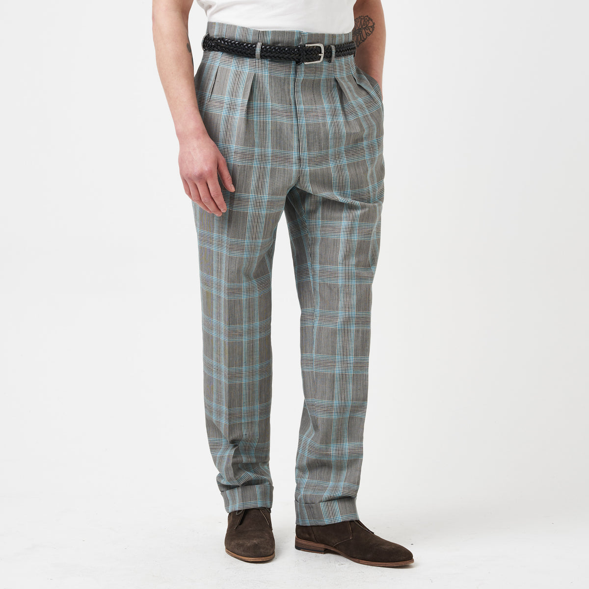 Grey Teal Prince of Wales Hollywood Trousers